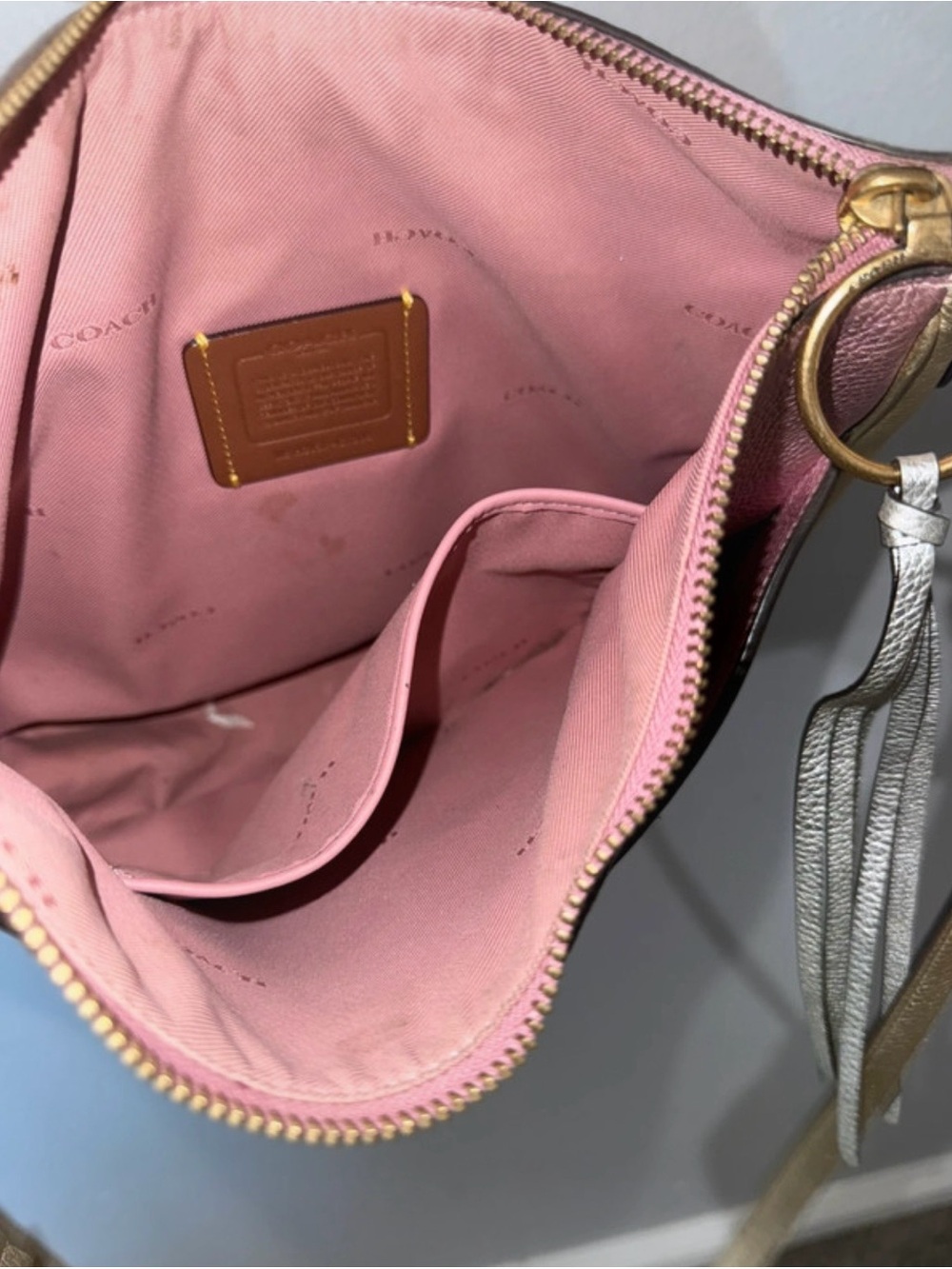 COACH Metallic Color Block Leather Chaise Pink Crossbody Bag - Picture 5 of 6